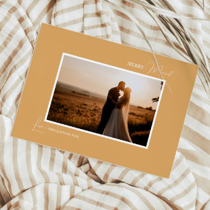 Tarjeta Festiva Foto dorada retro boho minimalista alegre casada
