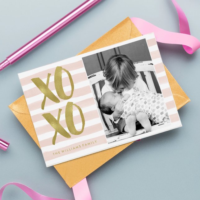 Tarjeta Festiva Foto El día de San Valentín XOXO rosa y dorado (Subido por el creador)