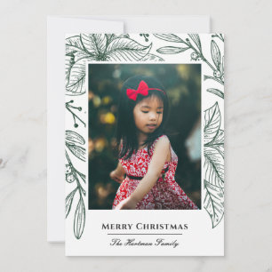 Tarjeta Festiva Foto elegante de poinsettia impresa en verde