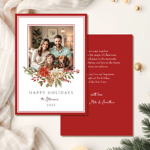 Tarjeta Festiva Foto elegante de poinsettia roja para felices fies