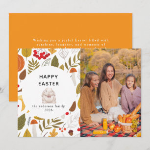 Tarjeta Festiva Foto elegante moderna floral y huevos Feliz Pascua
