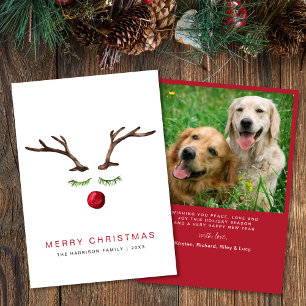 Tarjeta Festiva Foto en Acuarela de Reno Navideño Feliz