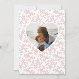Tarjeta Festiva Foto en el patrón de Rococo rosa del corazón de ma