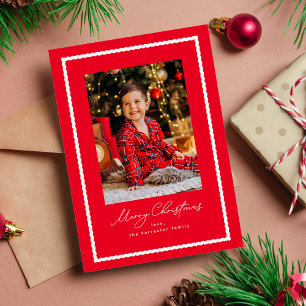 Tarjeta Festiva Foto en marco simple rojo y blanco de Feliz Navida