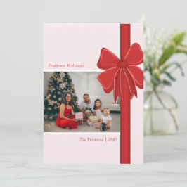 Tarjeta Festiva Foto envuelta con lazo de cinta roja preppy modern