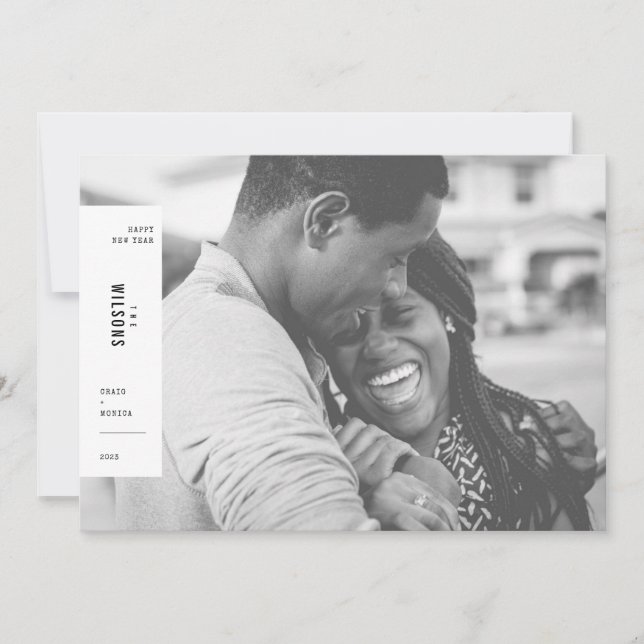 Tarjeta Festiva Foto estética Minimalista de Año Nuevo (Anverso)