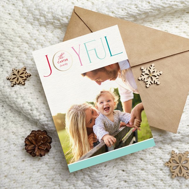 Tarjeta Festiva FOTO FAMILIAR 2024 moderna elegante ALEGRE pastel (Subido por el creador)