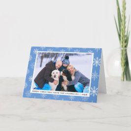 Tarjeta Festiva Foto familiar Blue Merry Christmas Snflakes