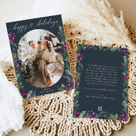 Tarjeta Festiva Foto familiar Boho Blue & Pink Oval