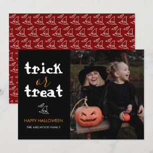 Tarjeta Festiva Foto familiar clásica de Halloween para pedir dulc