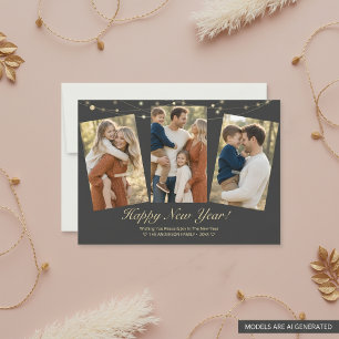 Tarjeta Festiva Foto familiar con luces de Feliz Año Nuevo