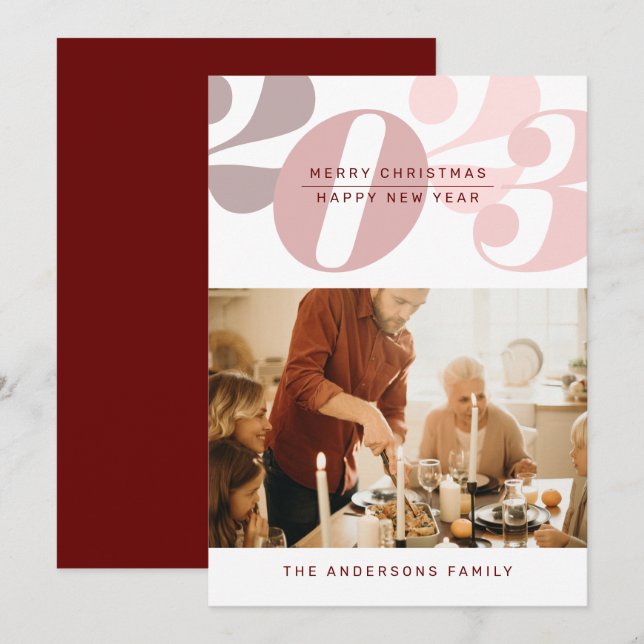 Tarjeta Festiva Foto familiar de Año Nuevo de Navidades Minimalist (Anverso / Reverso)