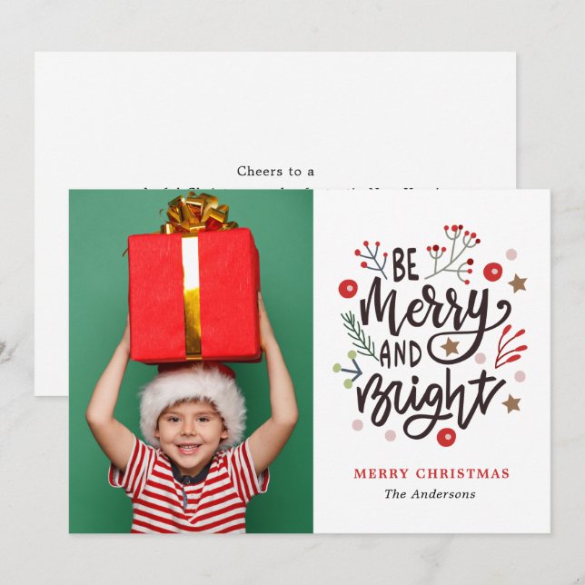 Tarjeta Festiva Foto familiar de Be Merry and Bright Navidades (Anverso / Reverso)
