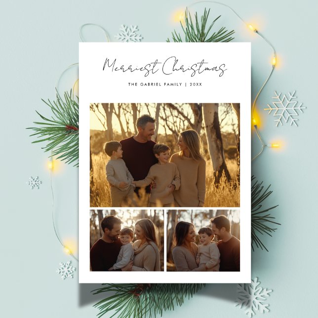 Tarjeta Festiva Foto familiar de Boho Rustic Script Merriest Navid (Subido por el creador)