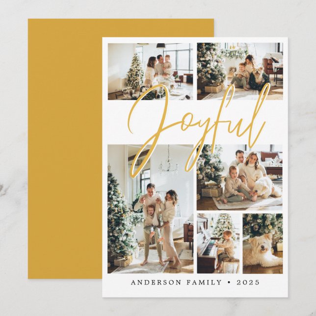 Tarjeta Festiva Foto familiar de caligrafía de Navidades alegres a (Anverso / Reverso)