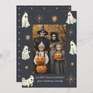 Tarjeta Festiva Foto familiar de Halloween espeluznante de fantasm
