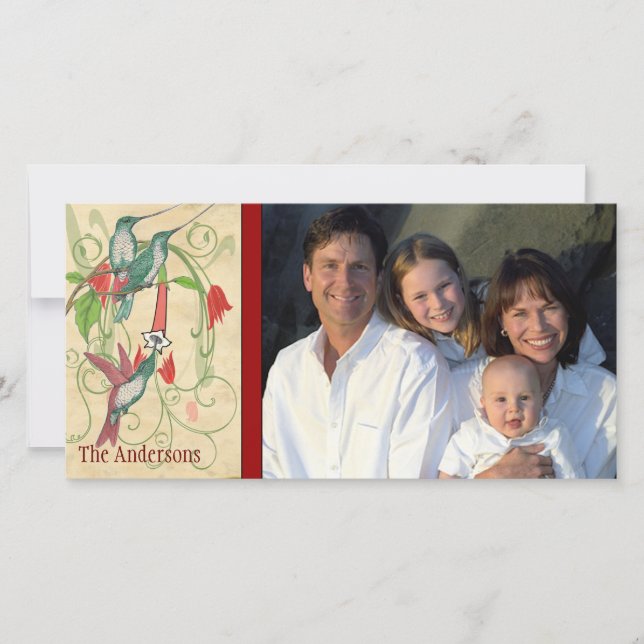 Tarjeta Festiva Foto familiar de Hummingbird Feliz feriado (Anverso)