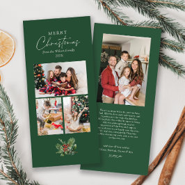 Tarjeta Festiva Foto familiar de Navidades de follaje verde simple