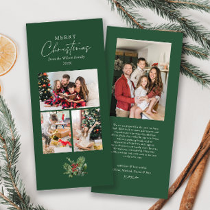 Tarjeta Festiva Foto familiar de Navidades de follaje verde simple