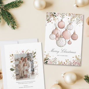 Tarjeta Festiva Foto familiar de Navidades de la vegetación rosa d