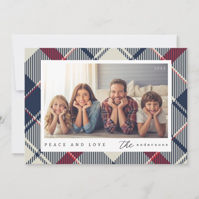 Tarjeta Festiva Foto familiar de Navidades de Paz y Amor Moderno (Anverso)