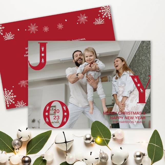 Tarjeta Festiva Foto familiar de Navidades JOY modernos (Modern JOY Christmas Family Photo Holiday Card)