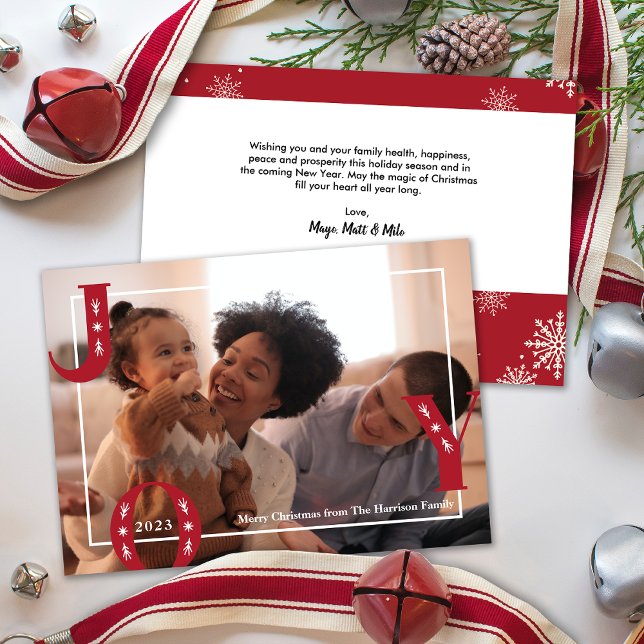 Tarjeta Festiva Foto familiar de Navidades JOY modernos (Modern JOY Christmas Family Photo Holiday Card)