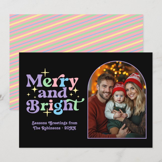 Tarjeta Festiva Foto familiar de Navidades retro modernos del Past (Anverso / Reverso)