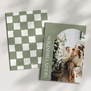 Tarjeta Festiva Foto familiar de Navidades verdes y marfileños min