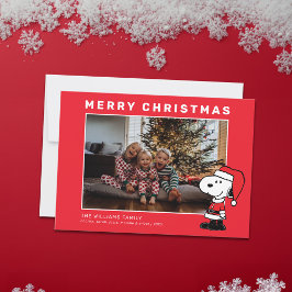 Tarjeta Festiva Foto familiar de Snoopy Santa Navidades