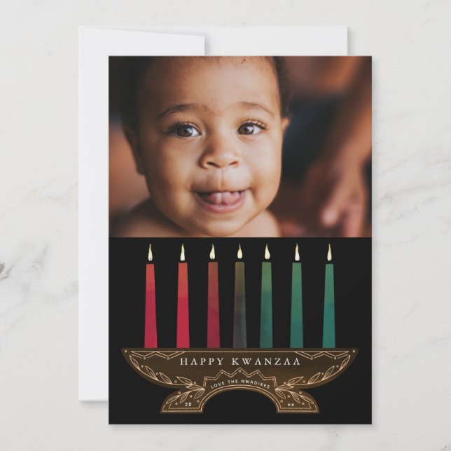 Tarjeta Festiva Foto familiar ilustrada de Kinara Kwanzaa (Anverso)