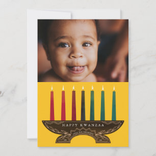 Tarjeta Festiva Foto familiar ilustrada de Kinara Kwanzaa