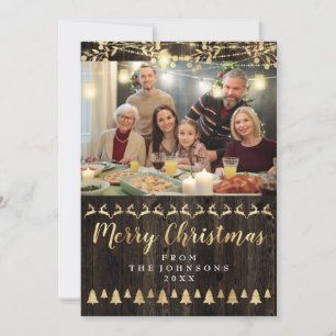 Tarjeta Festiva Foto familiar Merry Christmas Gold Enciende a Rust