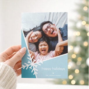 Tarjeta Festiva FOTO FAMILIAR moderna nieve azul navideña