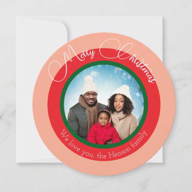 Tarjeta Festiva Foto Familiar Navideña Colorida Festiva (Anverso)