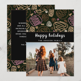 Tarjeta Festiva Foto familiar navideña con arte de línea única en 