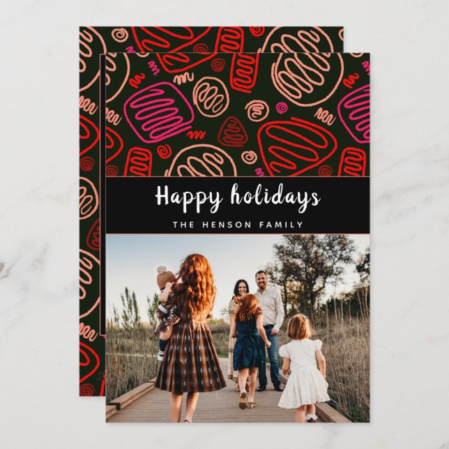 Tarjeta Festiva Foto familiar navideña de arte de línea única en r (Anverso / Reverso)