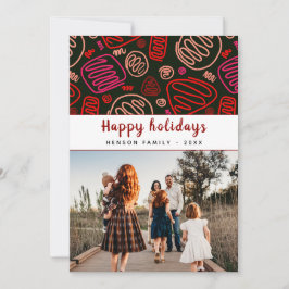 Tarjeta Festiva Foto familiar navideña de arte de una línea en roj