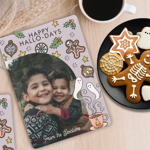 Tarjeta Festiva Foto familiar navideña de Halloween adorable