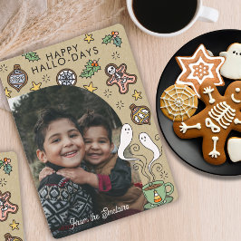 Tarjeta Festiva Foto familiar navideña de Halloween adorable