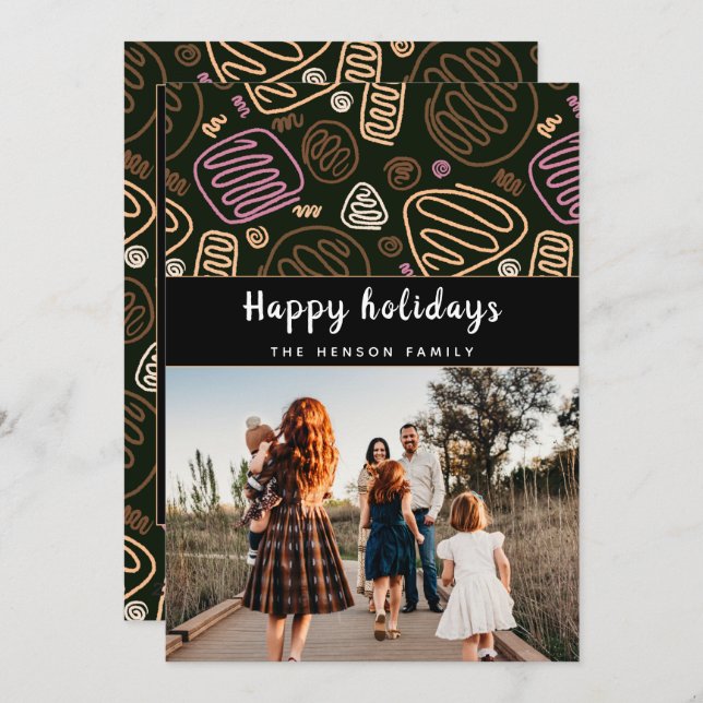 Tarjeta Festiva Foto familiar navideña en rosa festivo con arte de (Anverso / Reverso)