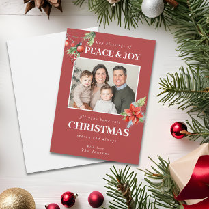 Tarjeta Festiva Foto familiar personalizada de nochebuena roja de