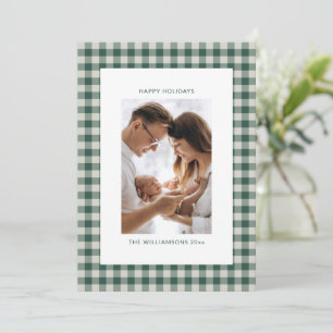 Tarjeta Festiva Foto familiar personalizada Feliz Gingham de cuadr