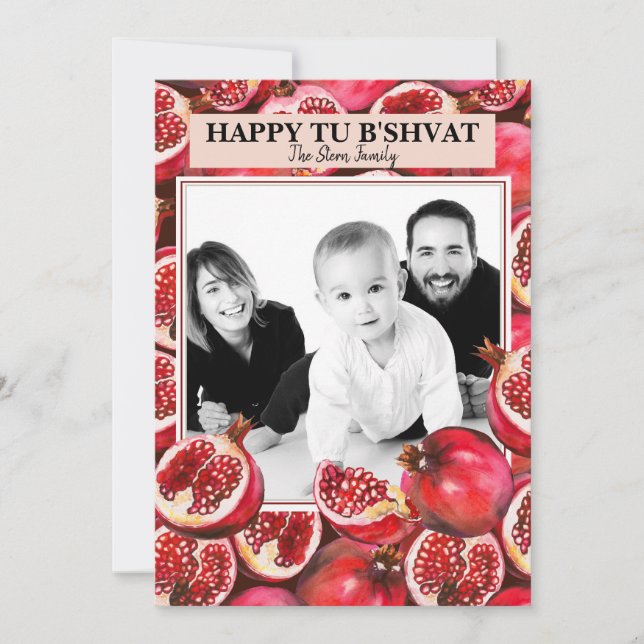Tarjeta Festiva Foto familiar personalizada granate Tu B'shvat (Anverso)