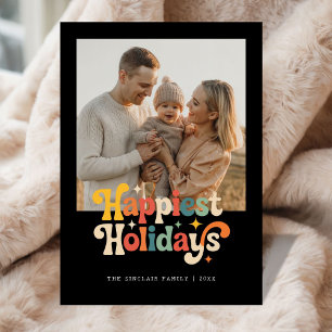 Tarjeta Festiva Foto Familiar Retro Colorida Felices Fiestas