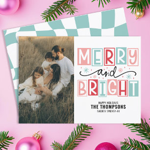 Tarjeta Festiva Foto Familiar Retro Vintage de Moda Alegre y Brill
