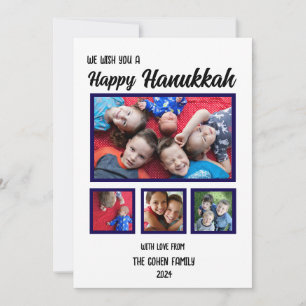 Tarjeta Festiva Foto Familiar Simple de Janucá Clásico Feliz