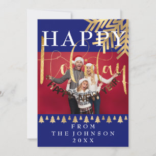 Tarjeta Festiva Foto Feliz Año Nuevo Oro de la Marina Azul