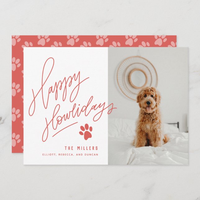 Tarjeta Festiva Foto feliz de Navidades de perro Mascota Paw de Ho (Anverso / Reverso)