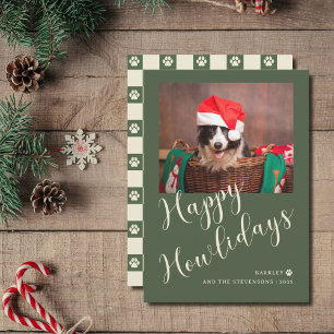 Tarjeta Festiva Foto feliz de perro de la pata verde de Howlidays